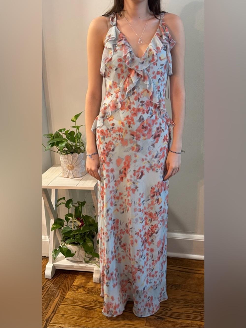 Steve Madden Pink Floral High-Low Ruffle Slip Dress